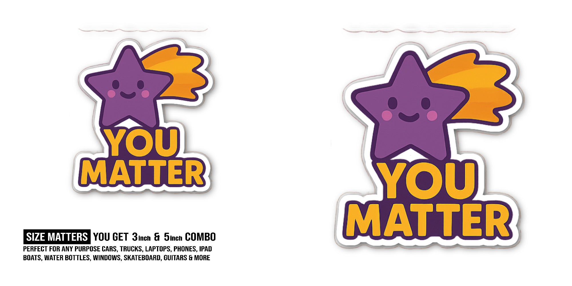 Purple Star Sticker, Waterproof Vinyl Decal Sticker Indoor Or Outdoor 2 (Pieces) 3" and 5"