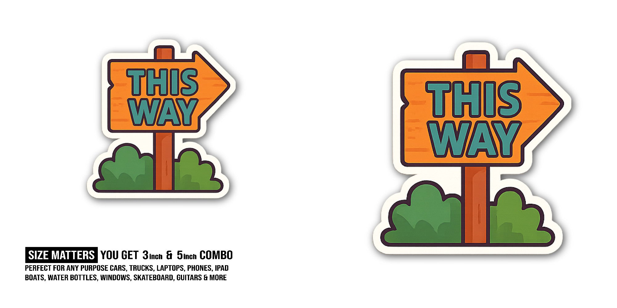 This way arrow Sticker, Waterproof Vinyl Decal Sticker Indoor Or Outdoor 2 (Pieces) 3" and 5"