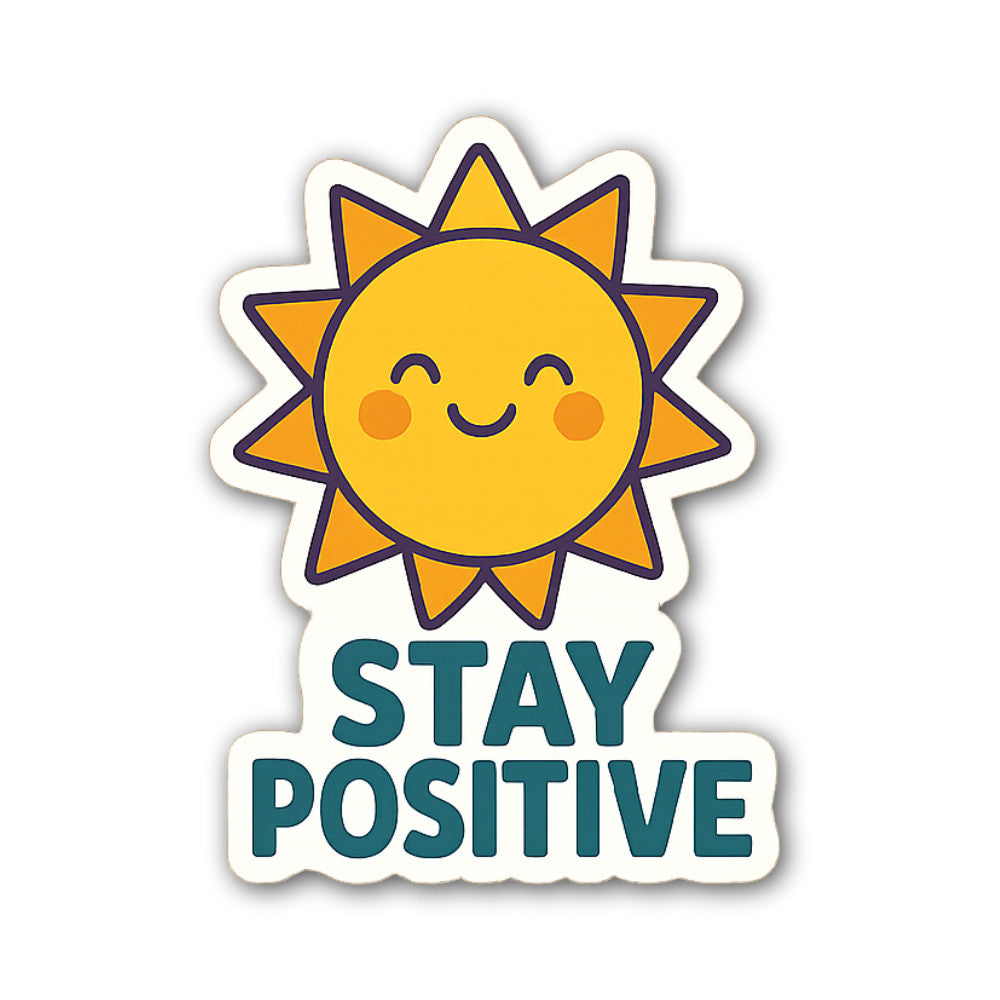 STAY POSITIVE Cute Sun Sticker, Waterproof Vinyl Decal Sticker Indoor Or Outdoor 2 (Pieces) 3" and 5"