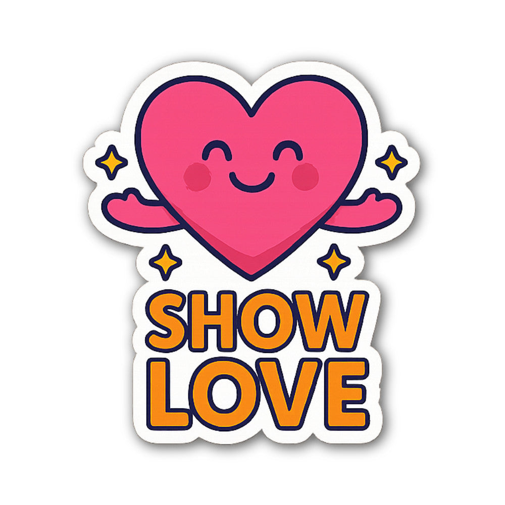 SHOW LOVE With Pink Heart Sticker, Waterproof Vinyl Decal Sticker Indoor Or Outdoor 2 (Pieces) 3" and 5"