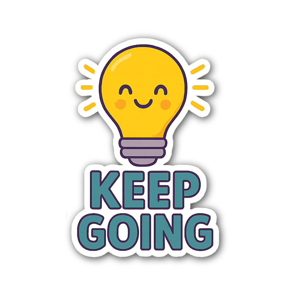KEEP GOING & Cute Bulb Sticker, Waterproof Vinyl Decal Sticker Indoor Or Outdoor 2 (Pieces) 3" and 5"