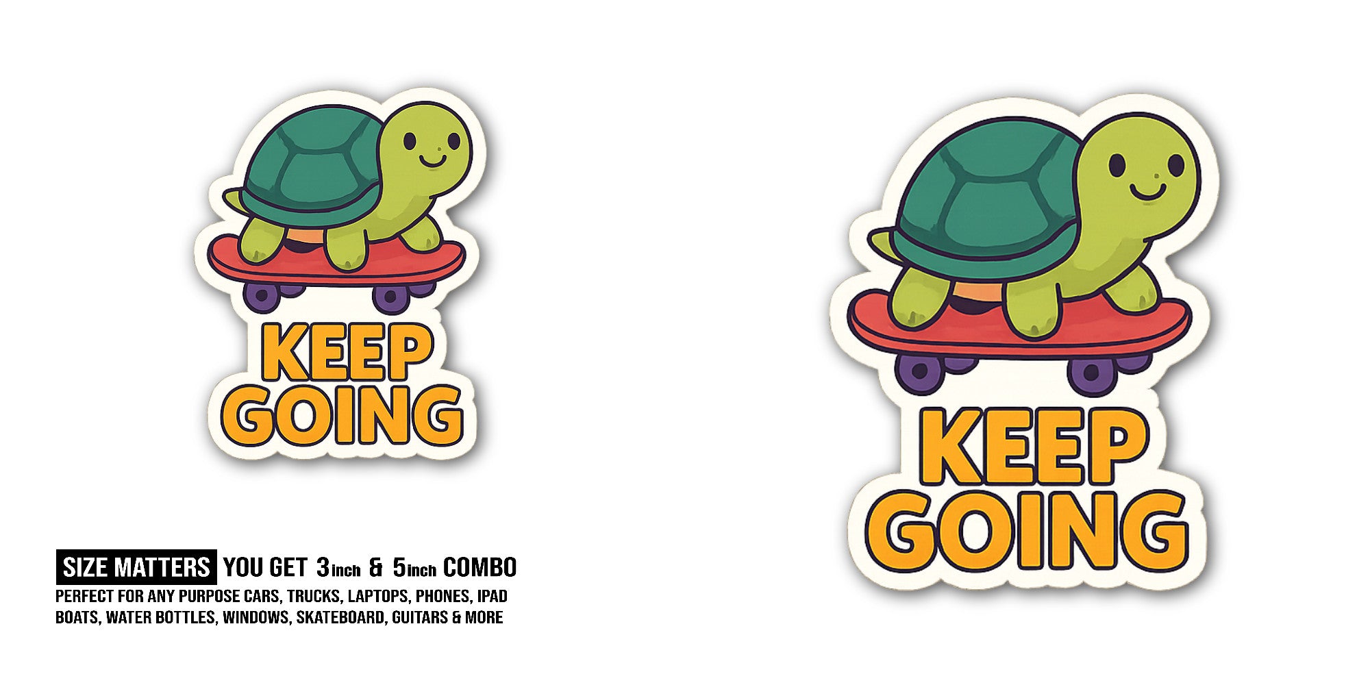 Skateboarding Turtle Sticker, Waterproof Vinyl Decal Sticker Indoor Or Outdoor 2 (Pieces) 3" and 5"