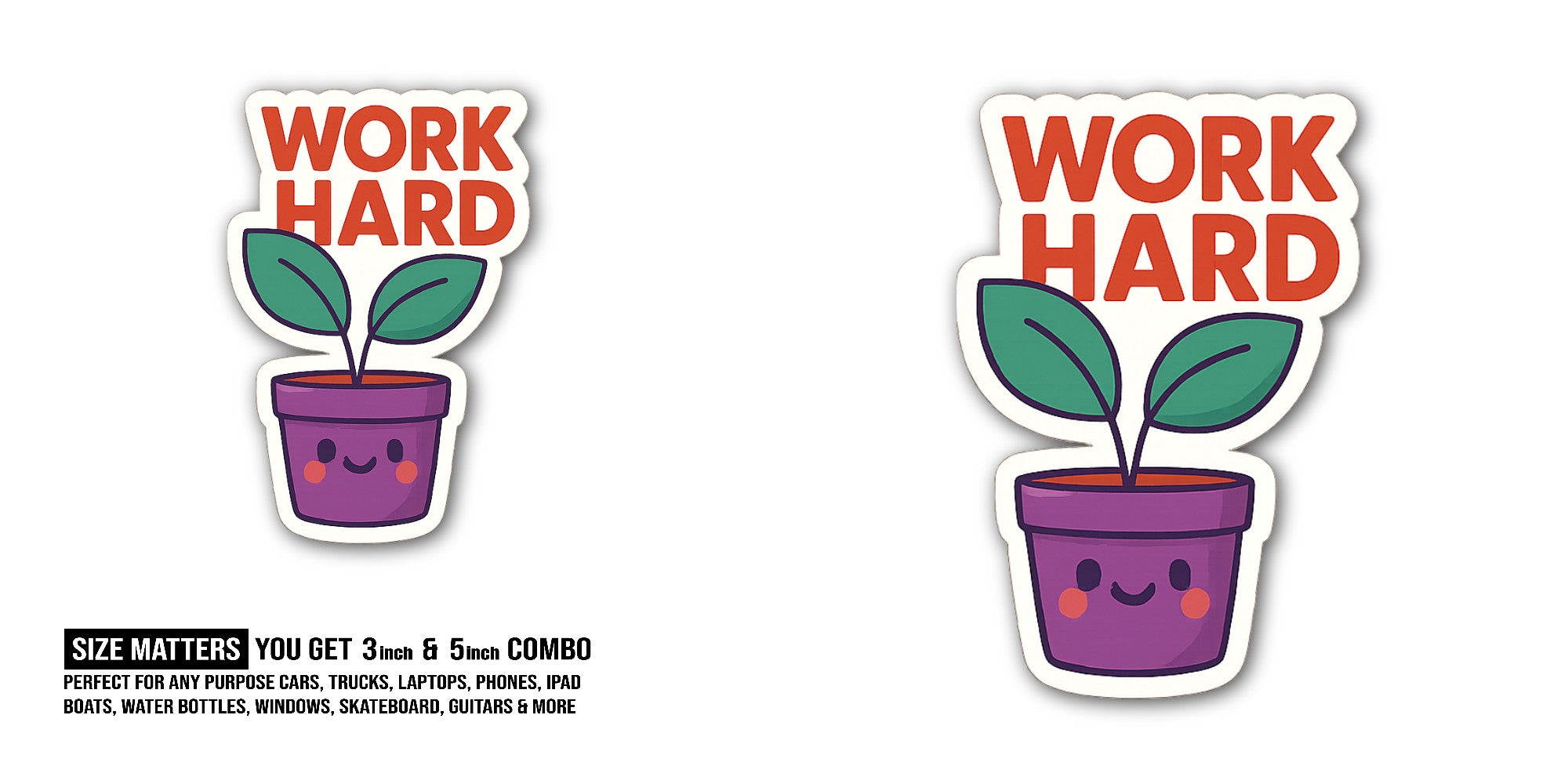 Cute lovely houseplant Sticker, Waterproof Vinyl Decal Sticker Indoor Or Outdoor 2 (Pieces) 3" and 5"