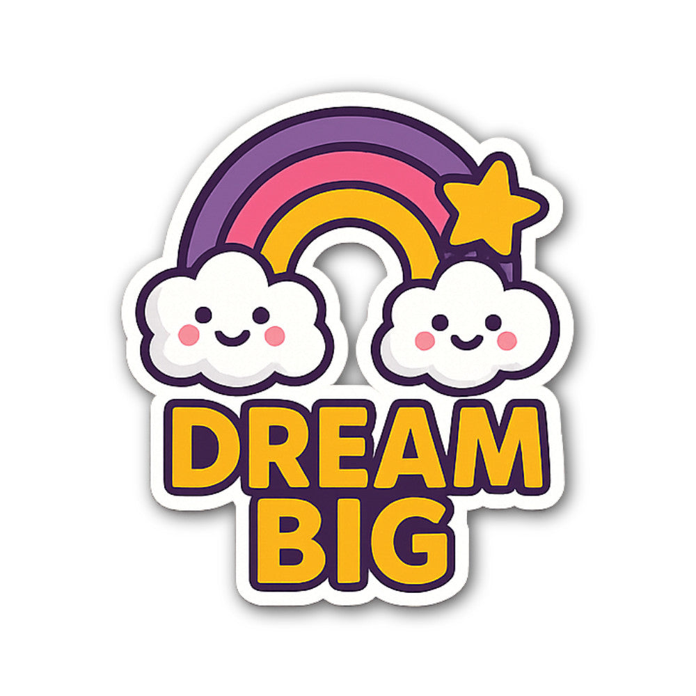 DREAM BIG & Cute Rainbow Clouds Sticker, Waterproof Vinyl Decal Sticker Indoor Or Outdoor 2 (Pieces) 3" and 5"