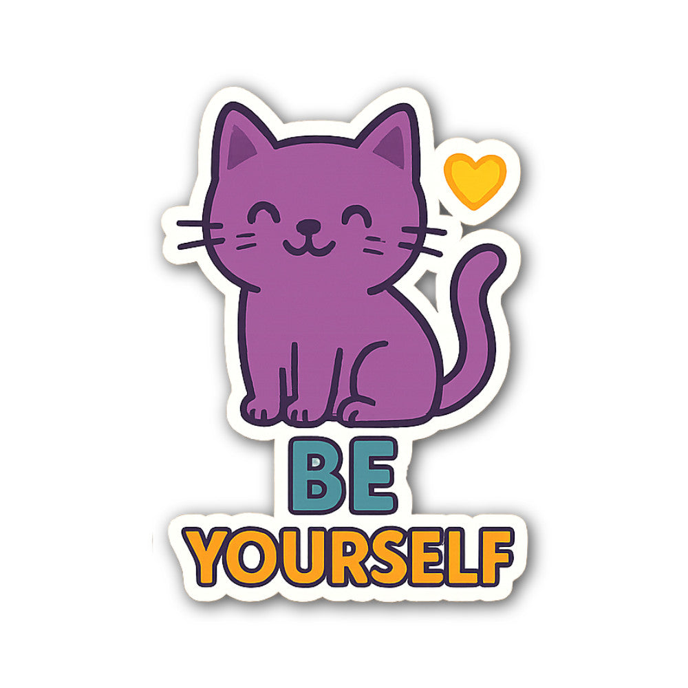 BE YOURSELF & Purple Cat Sticker, Waterproof Vinyl Decal Sticker Indoor Or Outdoor 2 (Pieces) 3" and 5"