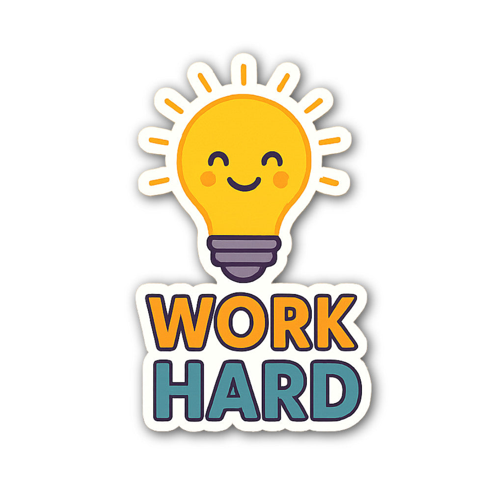 WORK HARD & Cute Light Bulb Sticker, Waterproof Vinyl Decal Sticker Indoor Or Outdoor 2 (Pieces) 3" and 5"