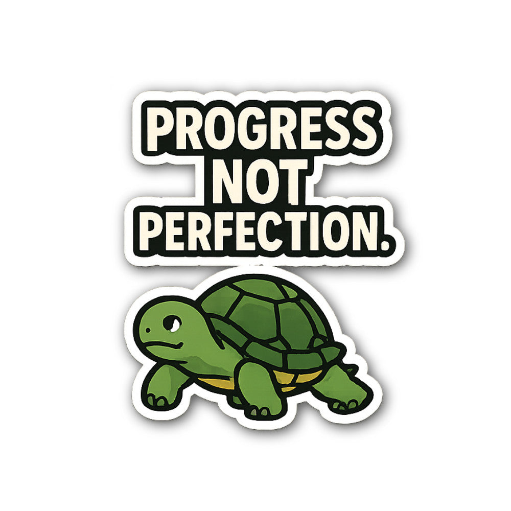 PROGRESS NOTE PERFECTION & Turtle Sticker, Waterproof Vinyl Decal Sticker Indoor Or Outdoor 2 (Pieces) 3" and 5"