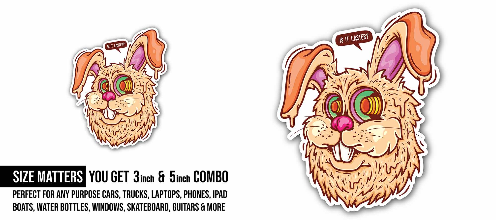 Scary Easter Bunny Sticker, Waterproof Vinyl Decal Sticker Indoor Or Outdoor 2 (Pieces) 3" and 5"