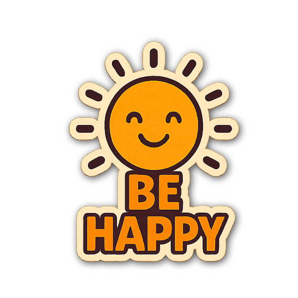 BE HAPPY & Cute Sun Sticker, Waterproof Vinyl Decal Sticker Indoor Or Outdoor 2 (Pieces) 3" and 5"
