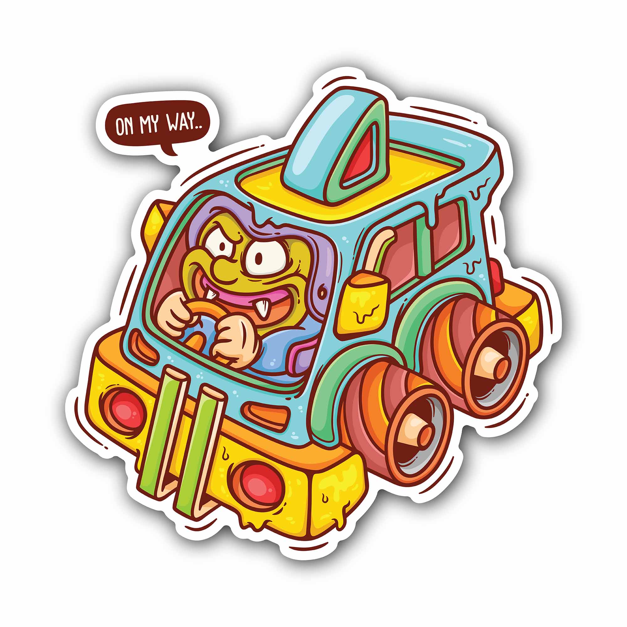 A Cartoon of A Car Sticker, Waterproof Vinyl Decal Sticker Indoor Or Outdoor 2 (Pieces) 3" and 5"