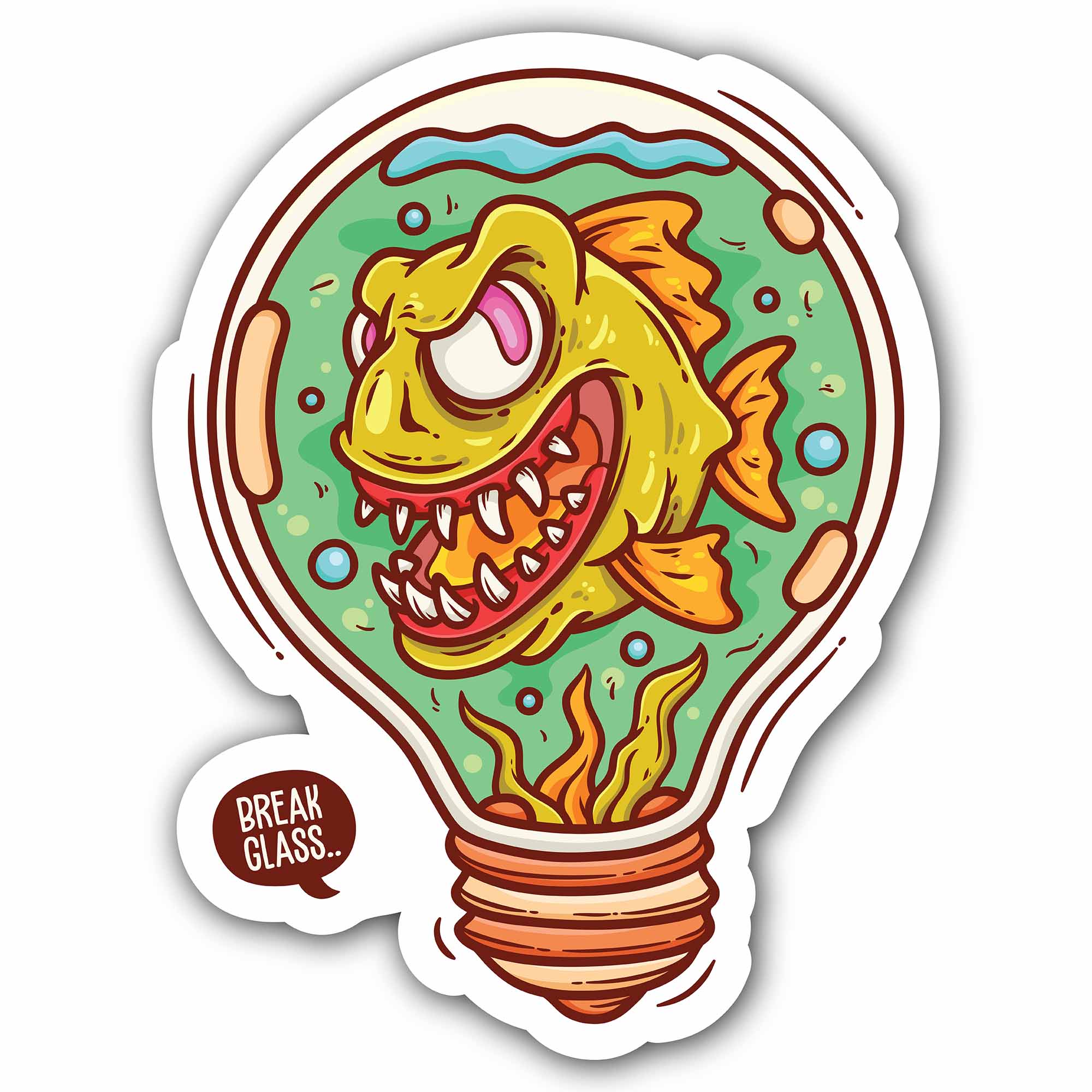 Piranha in A Bulb Sticker, Waterproof Vinyl Decal Sticker Indoor Or Outdoor 2 (Pieces) 3" and 5"