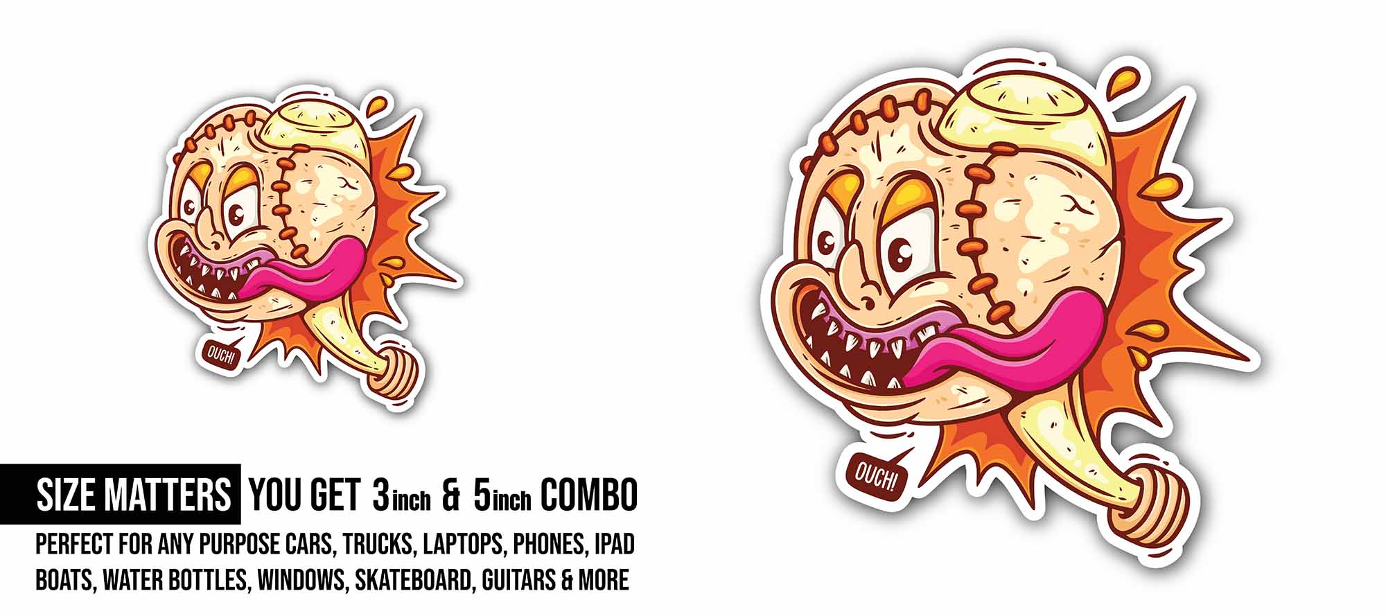 Poor Baseball Ball Sticker, Waterproof Vinyl Decal Sticker Indoor Or Outdoor 2 (Pieces) 3" and 5"