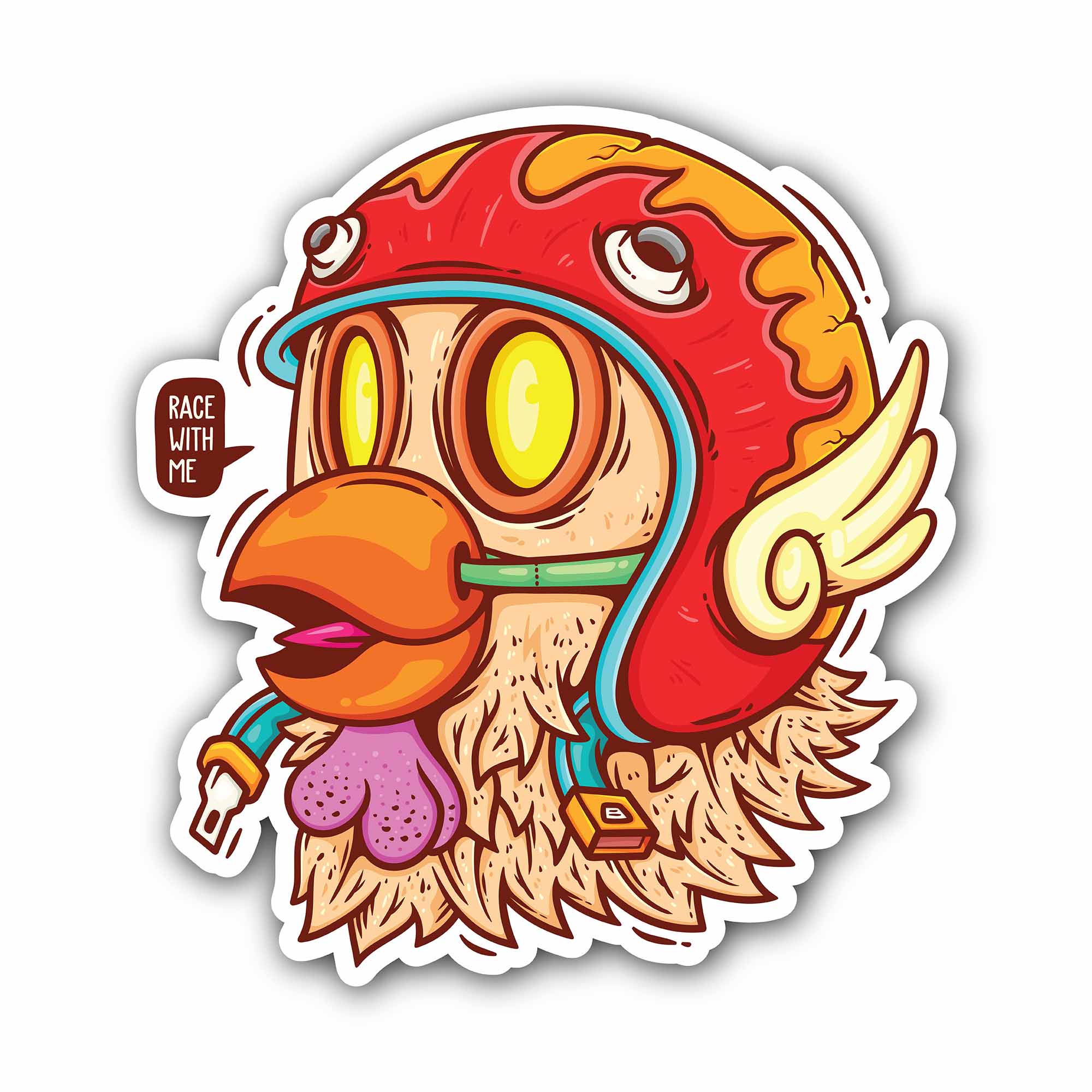 Racer Chicken Sticker, Waterproof Vinyl Decal Sticker Indoor Or Outdoor 2 (Pieces) 3" and 5"