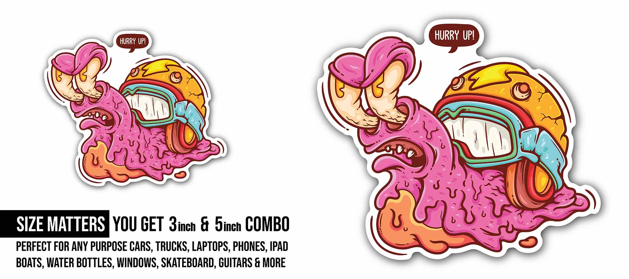 Angry Snail Hurry Up Sticker, Waterproof Vinyl Decal Sticker Indoor Or Outdoor 2 (Pieces) 3" and 5"