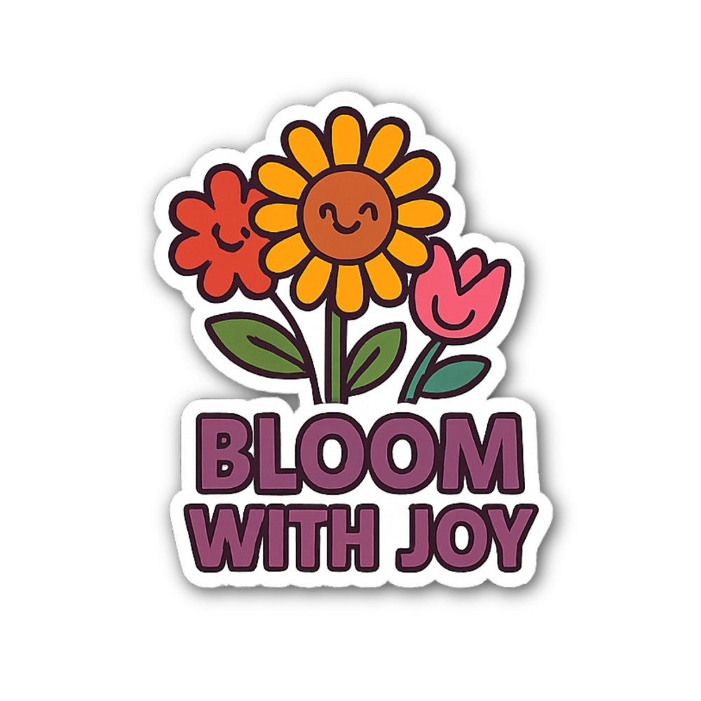BLOOM WITH JOY Three Flowers Sticker, Waterproof Vinyl Decal Sticker Indoor Or Outdoor 2 (Pieces) 3" and 5"