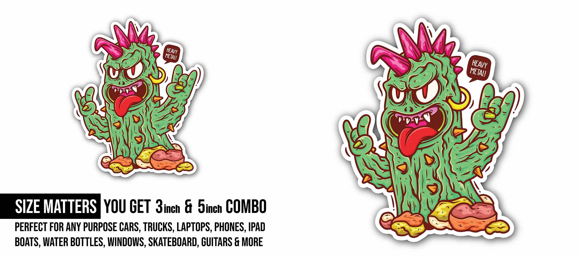 Rockactus Sticker, Waterproof Vinyl Decal Sticker Indoor Or Outdoor 2 (Pieces) 3" and 5"