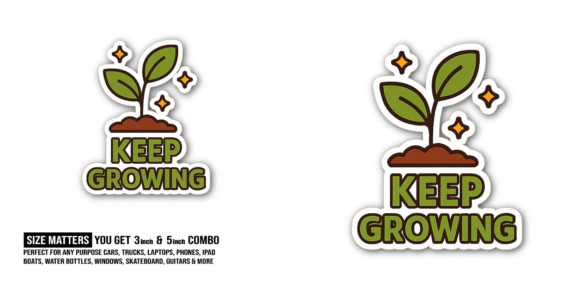 GROWING Sticker, Waterproof Vinyl Decal Sticker Indoor Or Outdoor 2 (Pieces) 3" and 5"