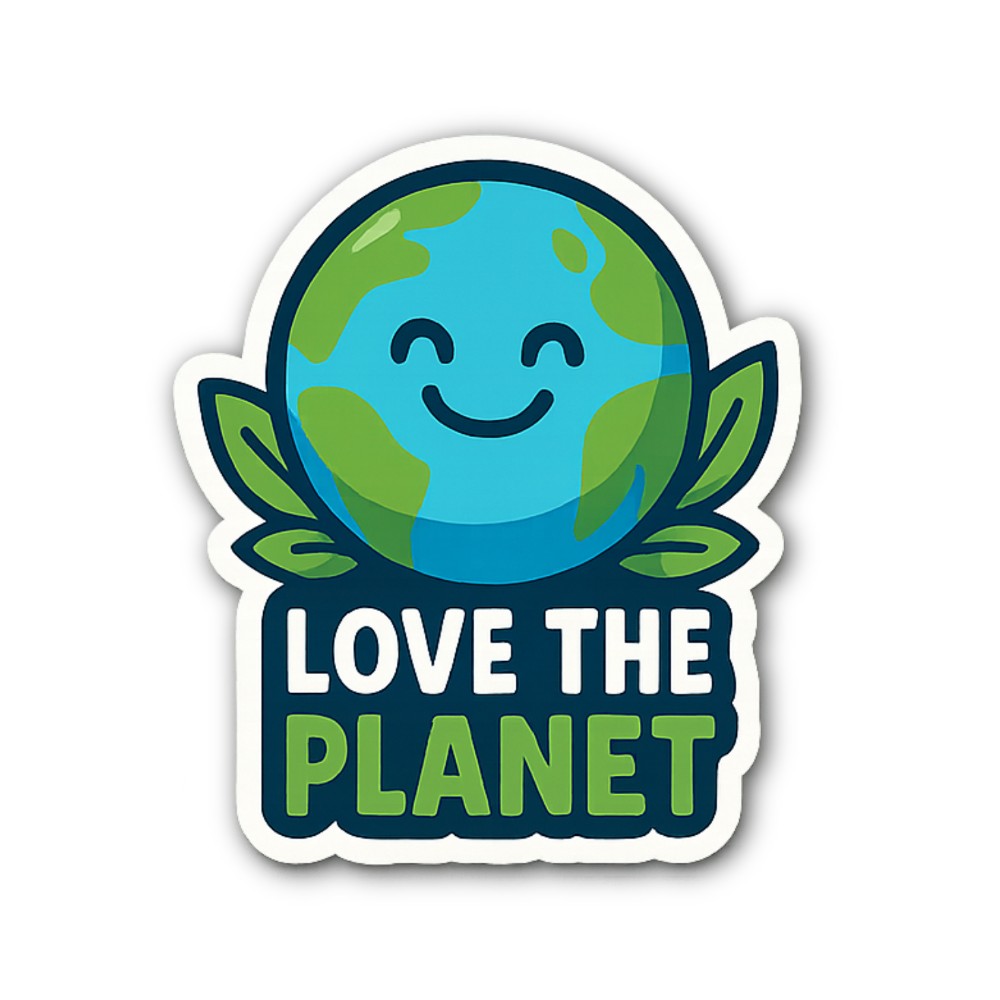 LOVE THE PLANET Sticker, Waterproof Vinyl Decal Sticker Indoor Or Outdoor 2 (Pieces) 3" and 5"