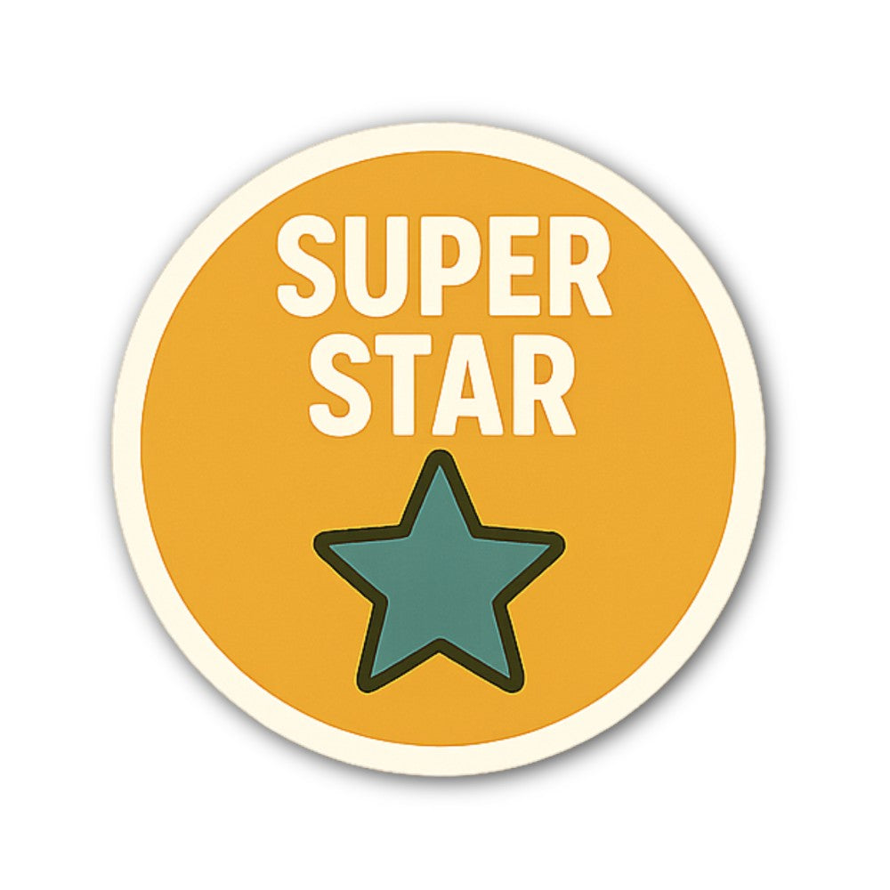 SUPER STAR Sticker, Waterproof Vinyl Decal Sticker Indoor Or Outdoor 2 (Pieces) 3" and 5"