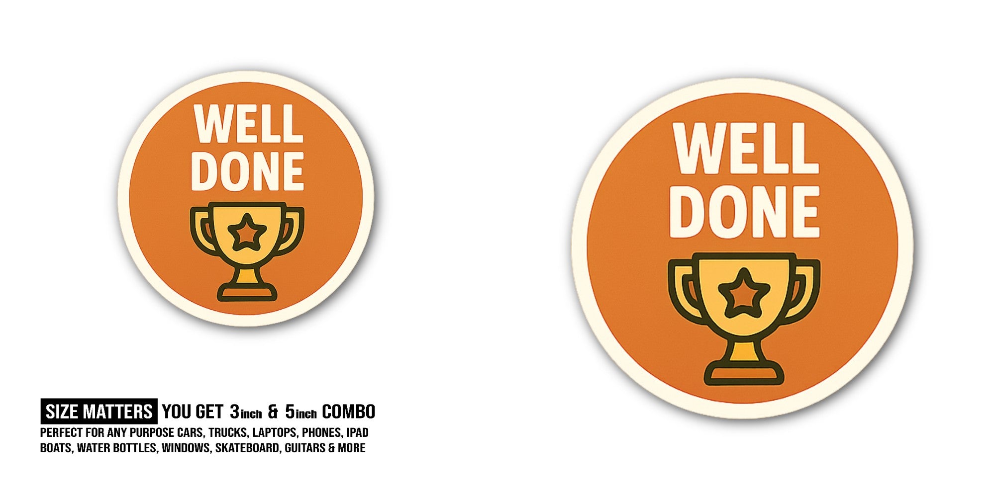 DONE Sticker, Waterproof Vinyl Decal Sticker Indoor Or Outdoor 2 (Pieces) 3" and 5"