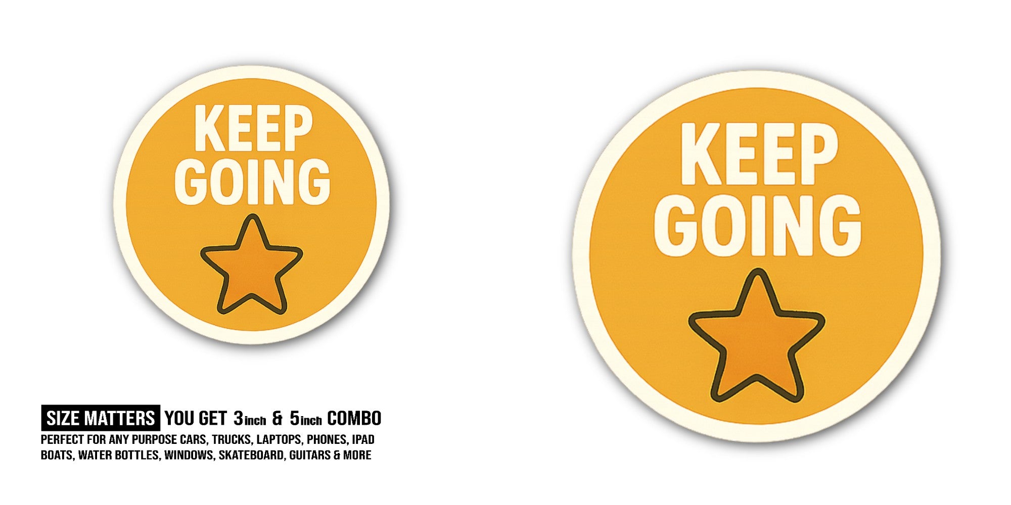 Yellow Star & KEEP GOING Sticker, Waterproof Vinyl Decal Sticker Indoor Or Outdoor 2 (Pieces) 3" and 5"