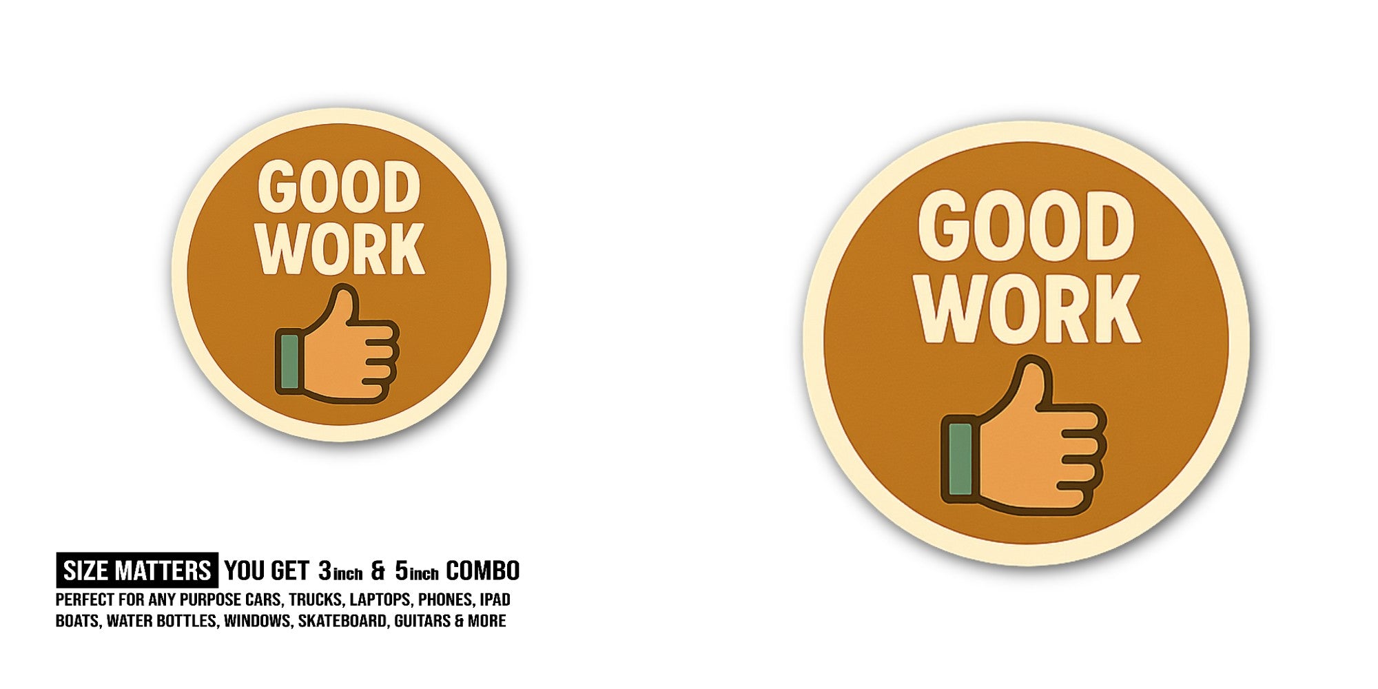 Thumbs up Sticker, Waterproof Vinyl Decal Sticker Indoor Or Outdoor 2 (Pieces) 3" and 5"