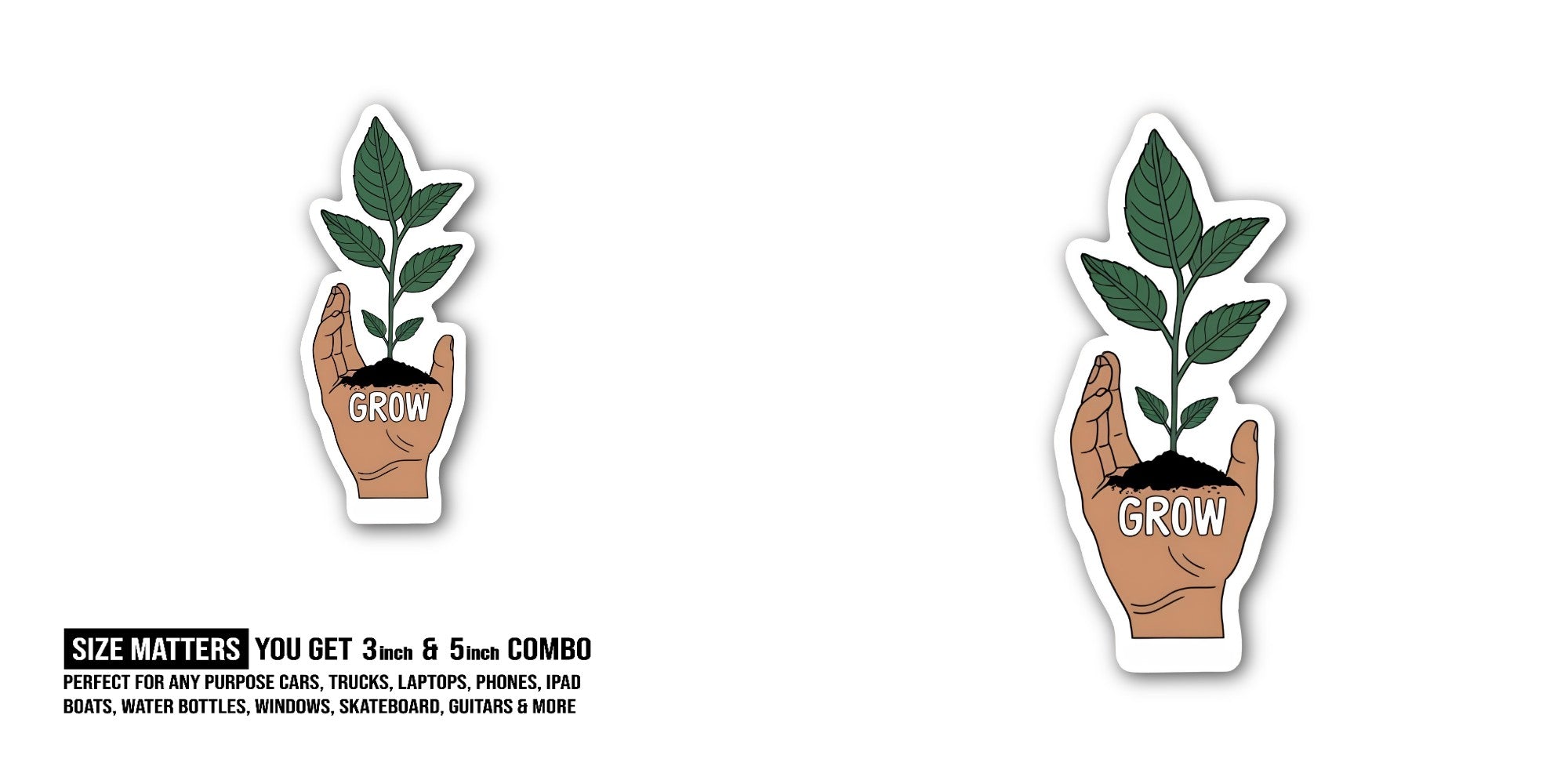 GROW Sticker, Waterproof Vinyl Decal Sticker Indoor Or Outdoor 2 (Pieces) 3" and 5"