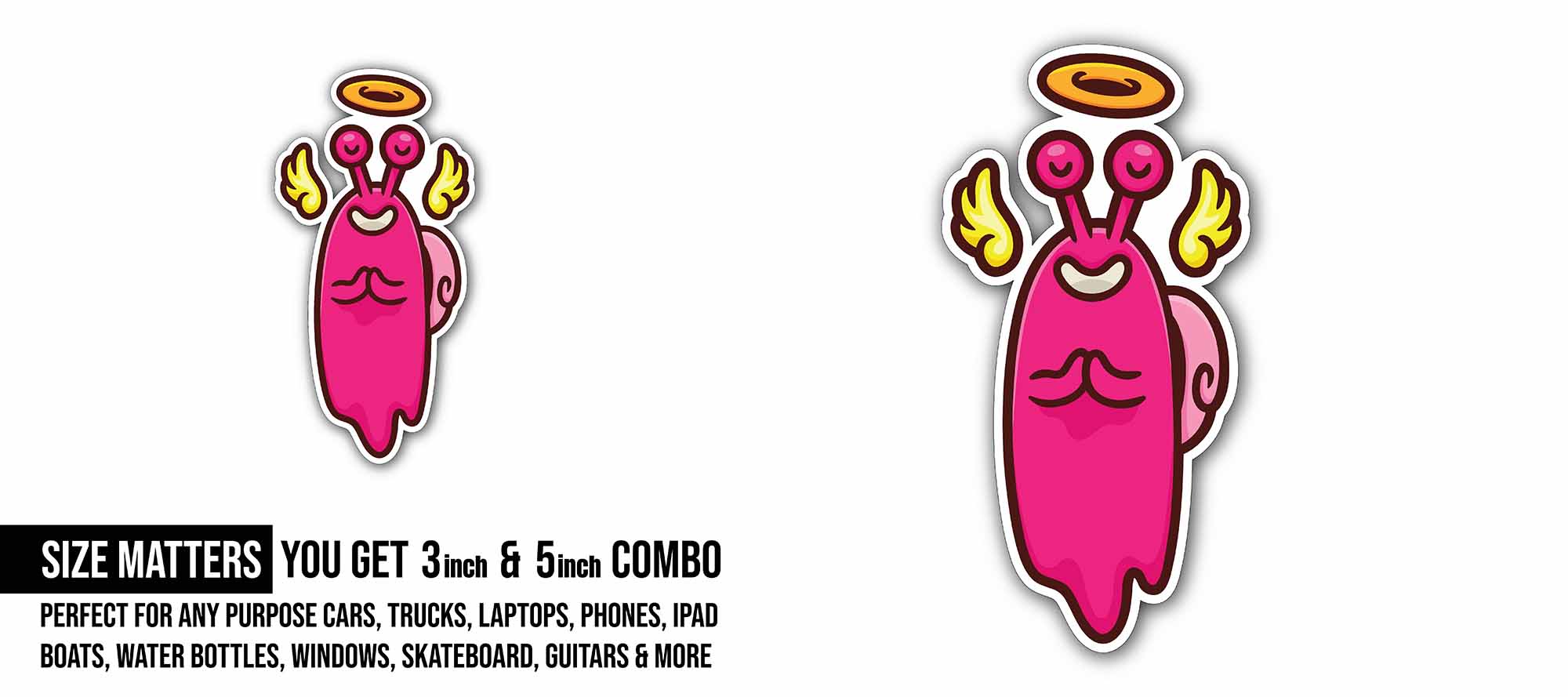Pink Color Cute Snail Sticker, Waterproof Vinyl Decal Sticker Indoor Or Outdoor 2 (Pieces) 3" and 5"