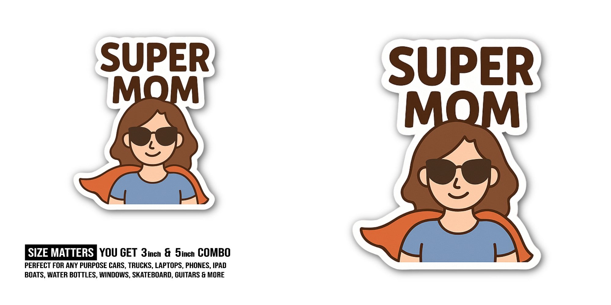 MOM Sticker, Waterproof Vinyl Decal Sticker Indoor Or Outdoor 2 (Pieces) 3" and 5"