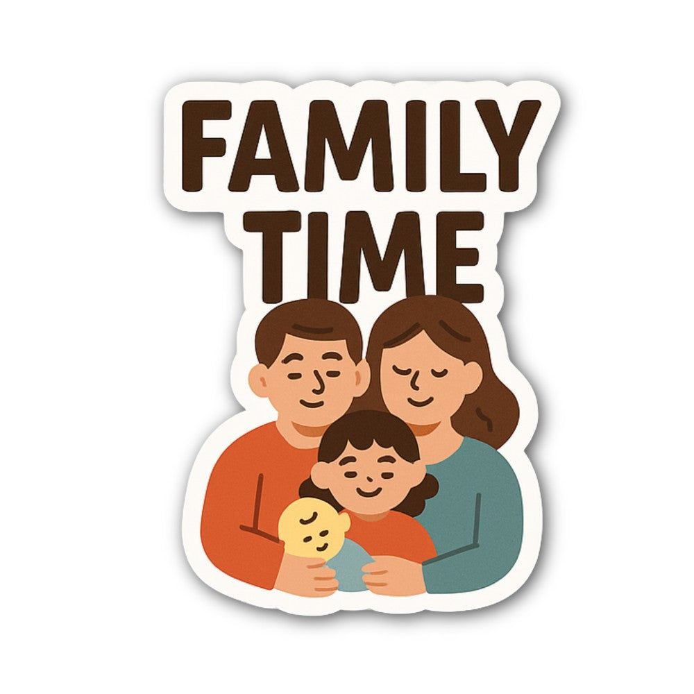 FAMILY TIME Sticker, Waterproof Vinyl Decal Sticker Indoor Or Outdoor 2 (Pieces) 3" and 5"