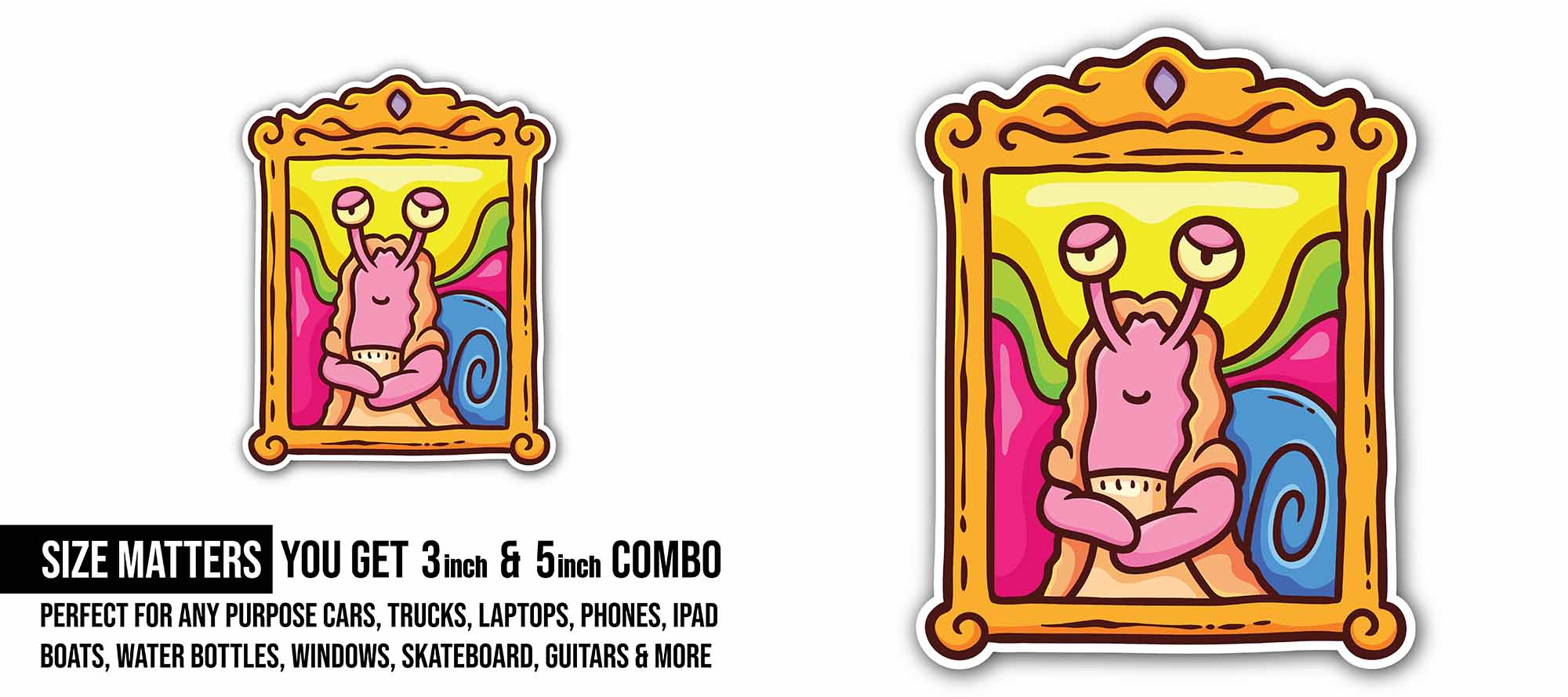 Colourful Snail Frame Sticker, Waterproof Vinyl Decal Sticker Indoor Or Outdoor 2 (Pieces) 3" and 5"