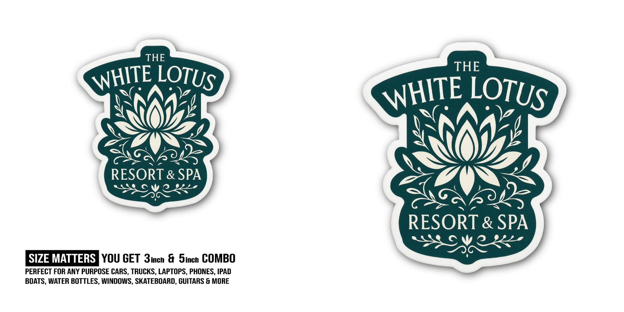THE WHITE LOTUS RESORT & SPA Sticker, Waterproof Vinyl Decal Sticker Indoor Or Outdoor 2 (Pieces) 3" and 5"