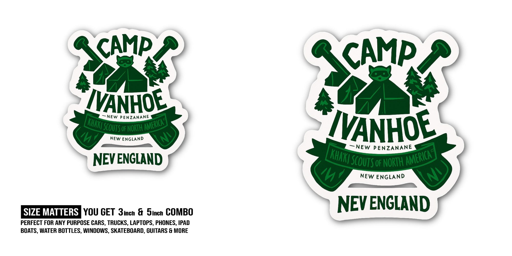 CAMP IVANHOE Sticker, Waterproof Vinyl Decal Sticker Indoor Or Outdoor 2 (Pieces) 3" and 5"