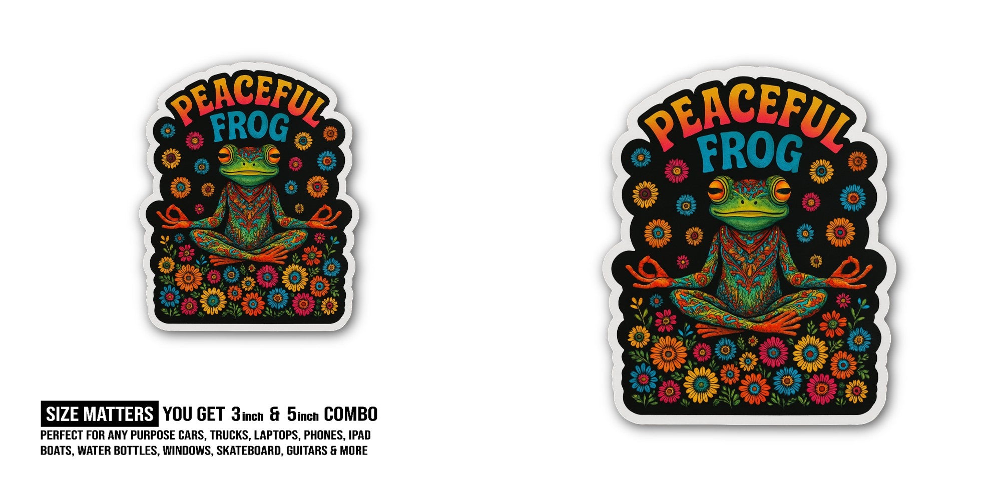 PEACEFUL FROG Sticker, Waterproof Vinyl Decal Sticker Indoor Or Outdoor 2 (Pieces) 3" and 5"