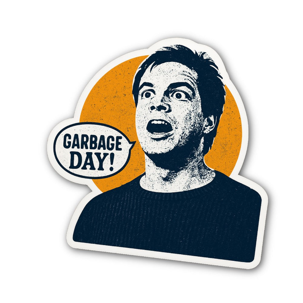GARBAGE DAY & Boy Sticker, Waterproof Vinyl Decal Sticker Indoor Or Outdoor 2 (Pieces) 3" and 5"