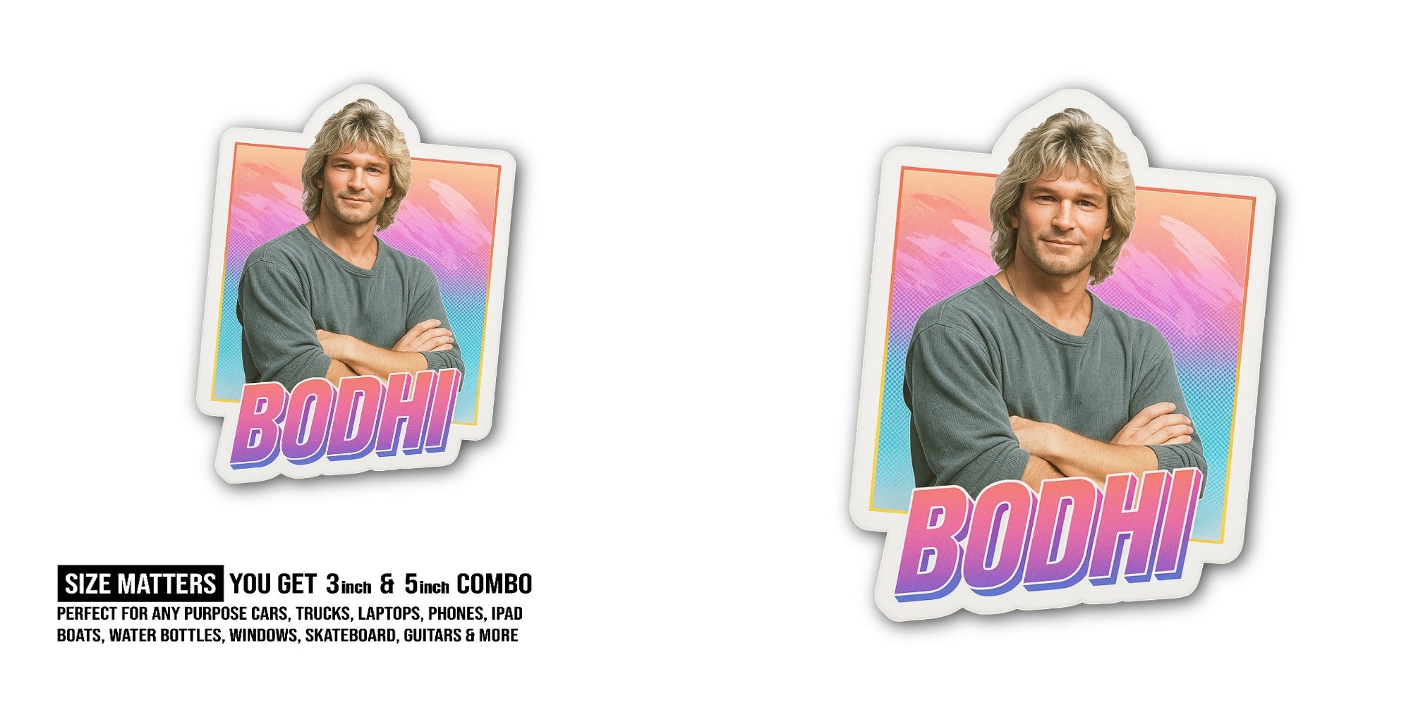 BODHI Boy Sticker, Waterproof Vinyl Decal Sticker Indoor Or Outdoor 2 (Pieces) 3" and 5"