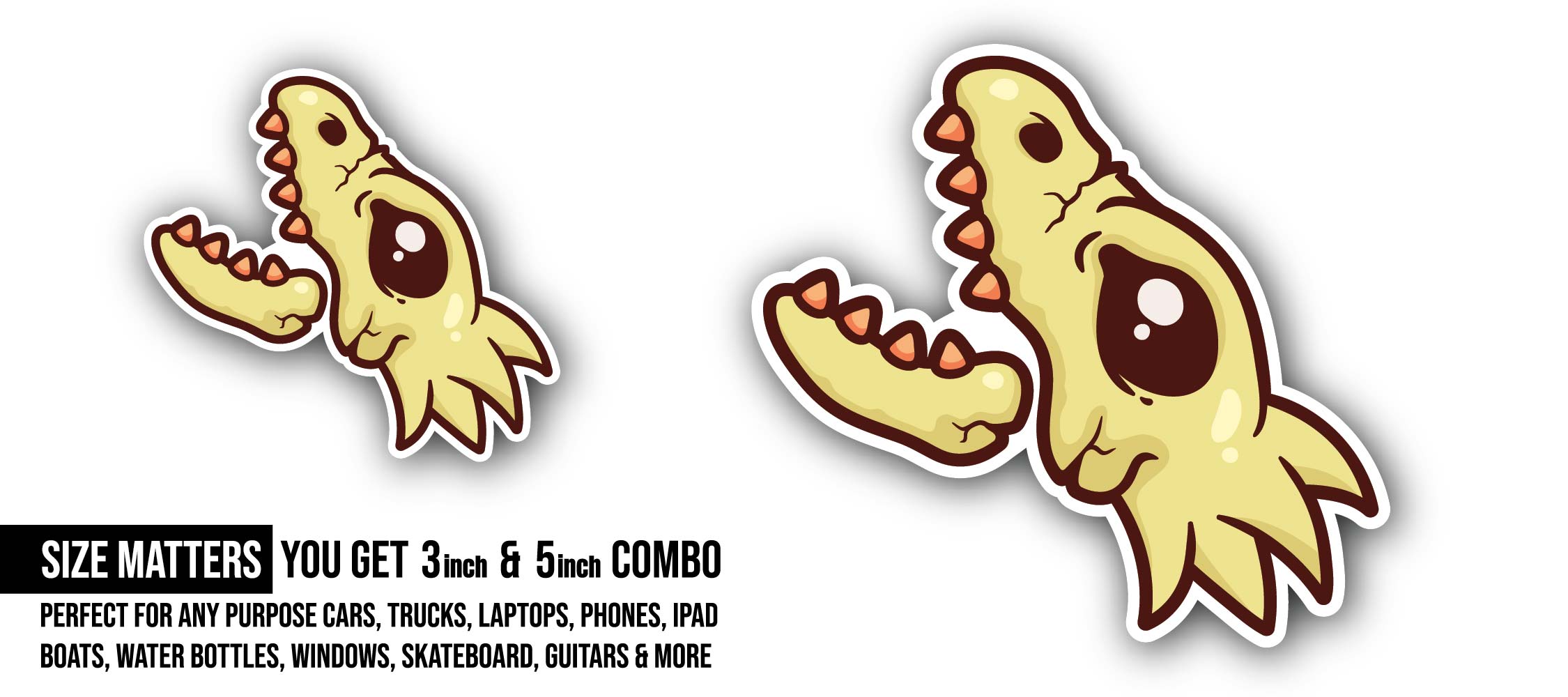 Dinosaur Skull Sticker, Waterproof Vinyl Decal Sticker Indoor Or Outdoor 2 (Pieces) 3" and 5"