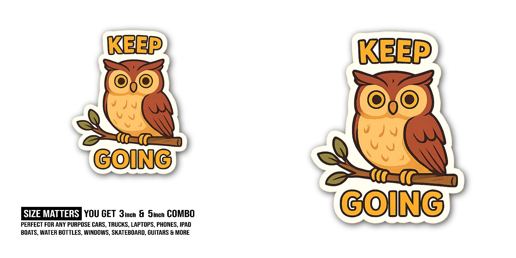 Cute Owl Sticker, Waterproof Vinyl Decal Sticker Indoor Or Outdoor 2 (Pieces) 3" and 5"