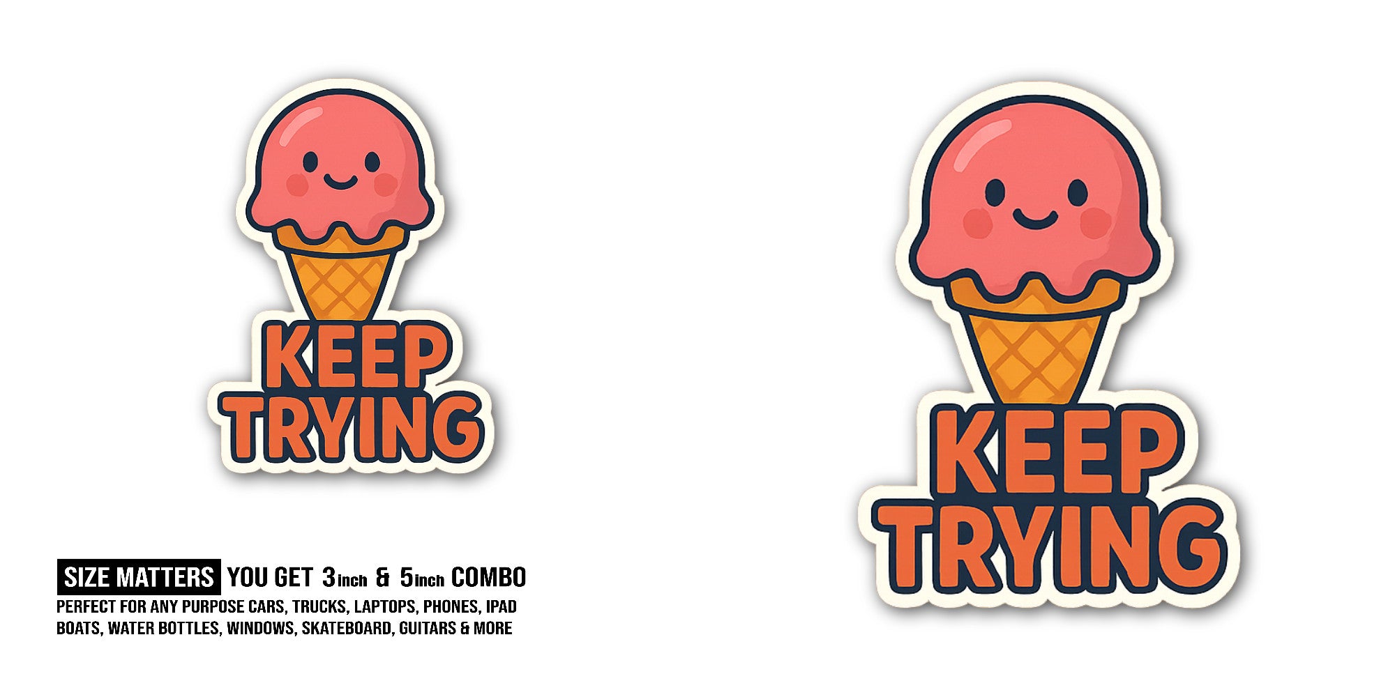 Ice Cream Sticker, Waterproof Vinyl Decal Sticker Indoor Or Outdoor 2 (Pieces) 3" and 5"