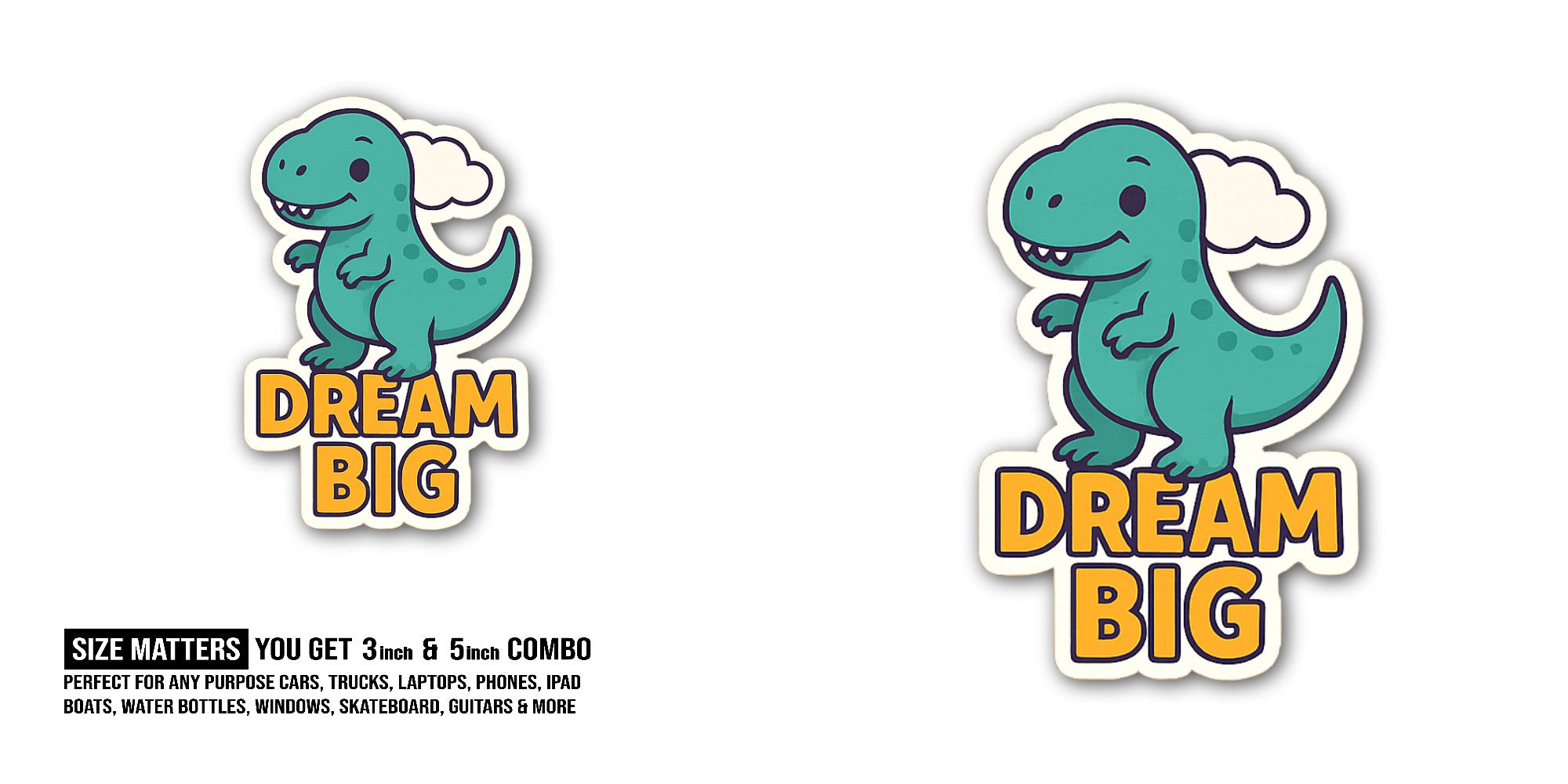 Dinossauro Sticker, Waterproof Vinyl Decal Sticker Indoor Or Outdoor 2 (Pieces) 3" and 5"