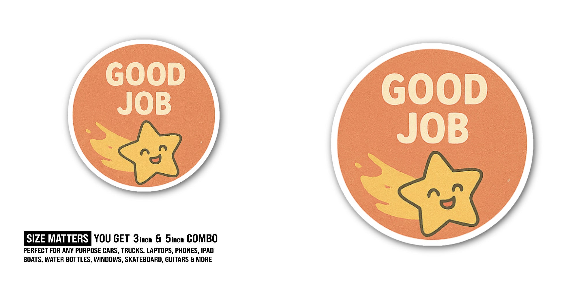 GOOD JOB Cute Star Sticker, Waterproof Vinyl Decal Sticker Indoor Or Outdoor 2 (Pieces) 3" and 5"