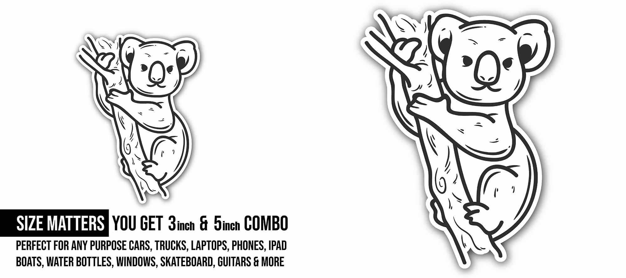 Cute Koala Sticker, Waterproof Vinyl Decal Sticker Indoor Or Outdoor 2 (Pieces) 3" and 5"