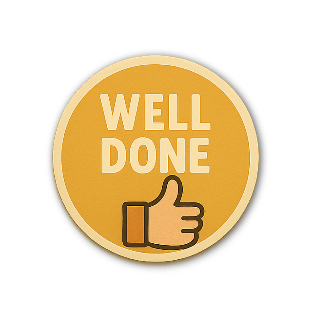 WELL DONE & Great Hand Sticker, Waterproof Vinyl Decal Sticker Indoor Or Outdoor 2 (Pieces) 3" and 5"