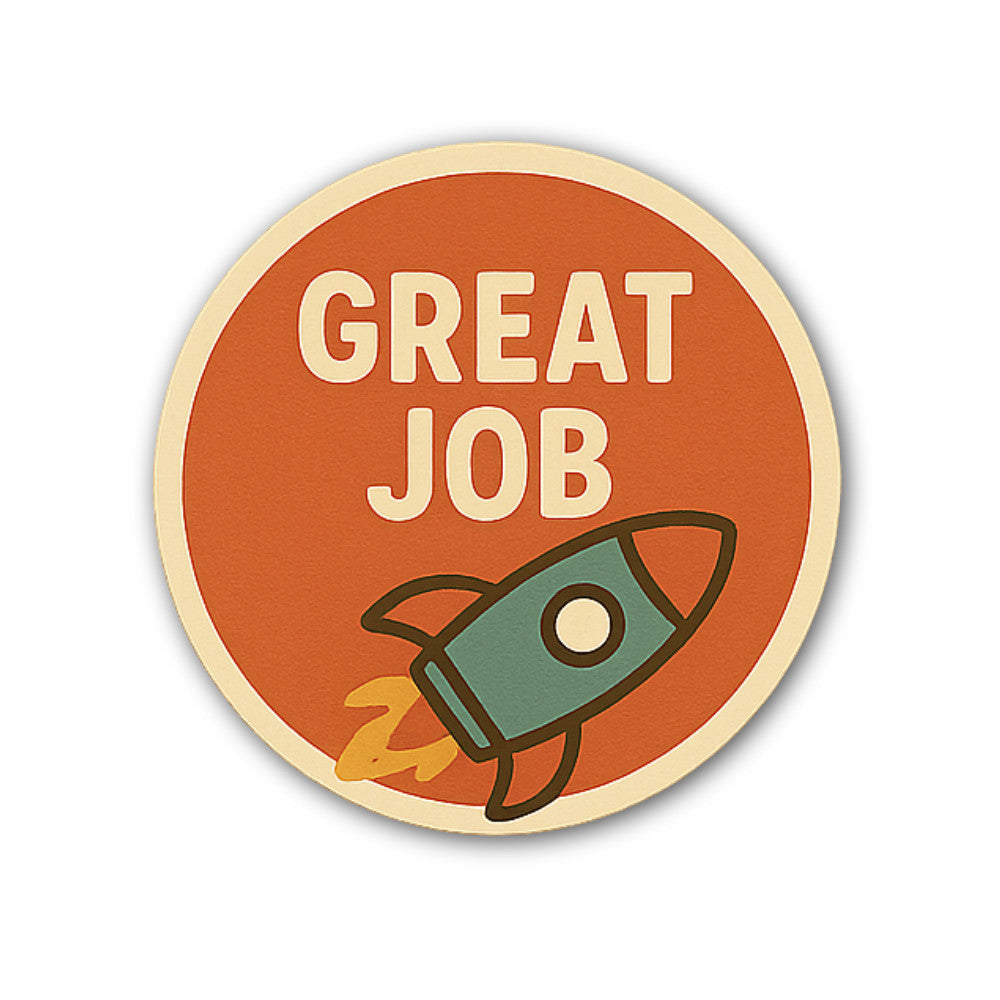 GREAT JOB With Rocket Sticker, Waterproof Vinyl Decal Sticker Indoor Or Outdoor 2 (Pieces) 3" and 5"