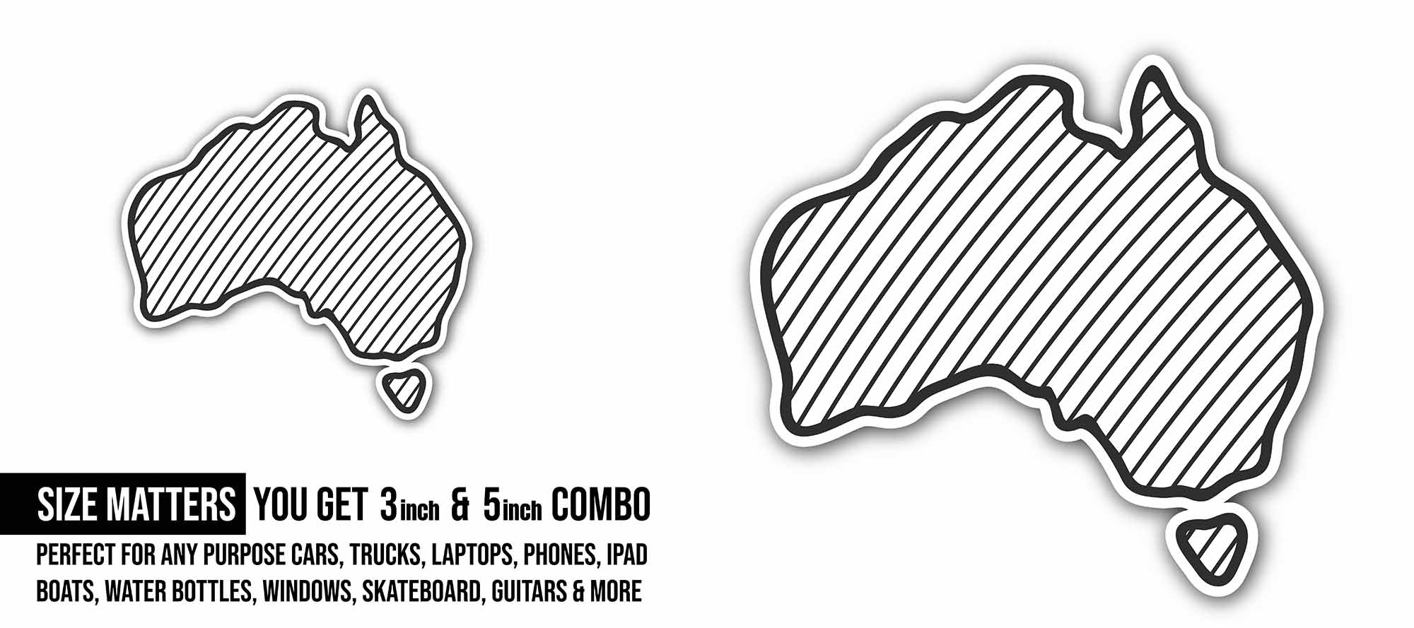 Australia Map Outline Sticker, Waterproof Vinyl Decal Sticker Indoor Or Outdoor 2 (Pieces) 3" and 5"
