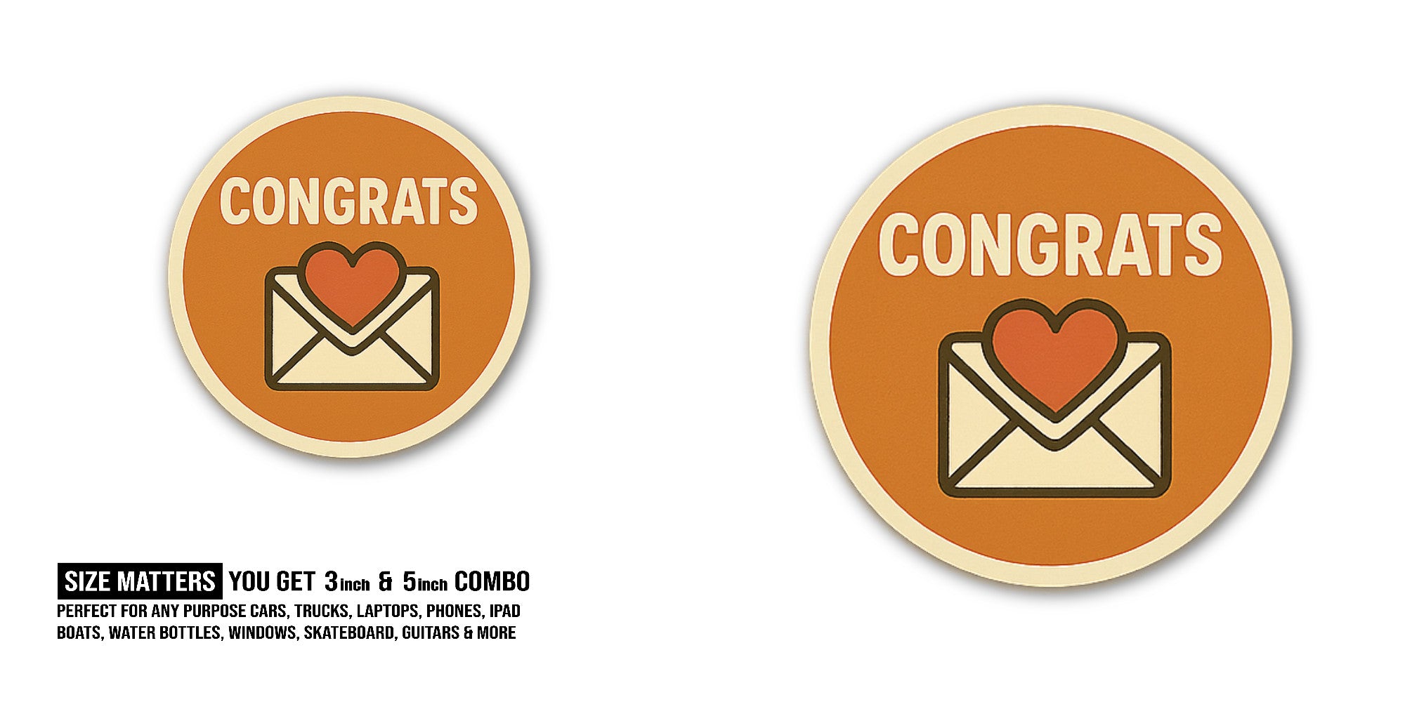CONGRATS With Lovely Letter Sticker, Waterproof Vinyl Decal Sticker Indoor Or Outdoor 2 (Pieces) 3" and 5"