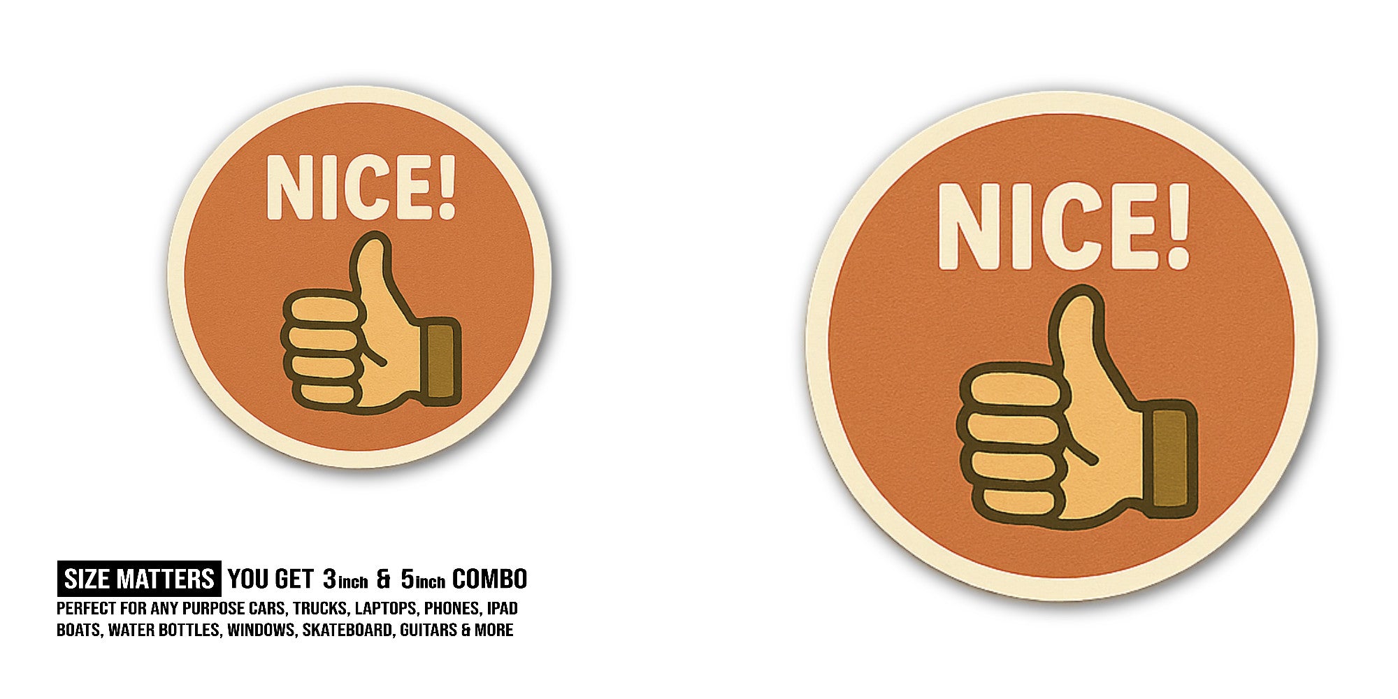 NICE Hand Sticker, Waterproof Vinyl Decal Sticker Indoor Or Outdoor 2 (Pieces) 3" and 5"