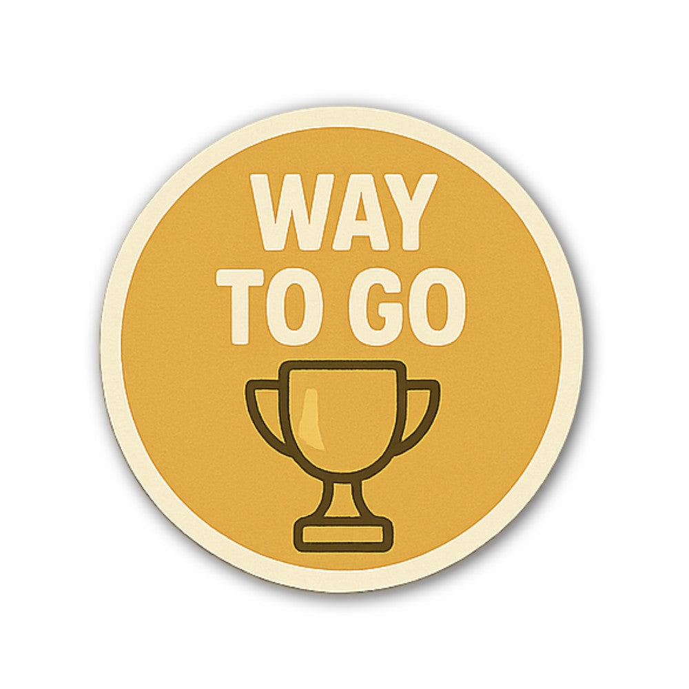 WAY TO GO Gold Trophy Sticker, Waterproof Vinyl Decal Sticker Indoor Or Outdoor 2 (Pieces) 3" and 5"