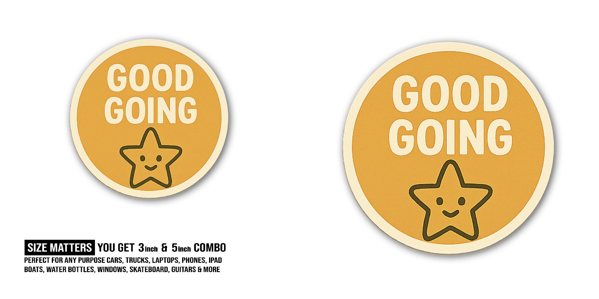 GOOD GOING Star Sticker, Waterproof Vinyl Decal Sticker Indoor Or Outdoor 2 (Pieces) 3" and 5"