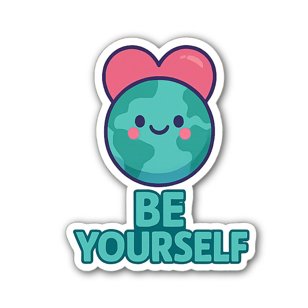 BE YOURSELF With Beautiful earth Sticker, Waterproof Vinyl Decal Sticker Indoor Or Outdoor 2 (Pieces) 3" and 5"